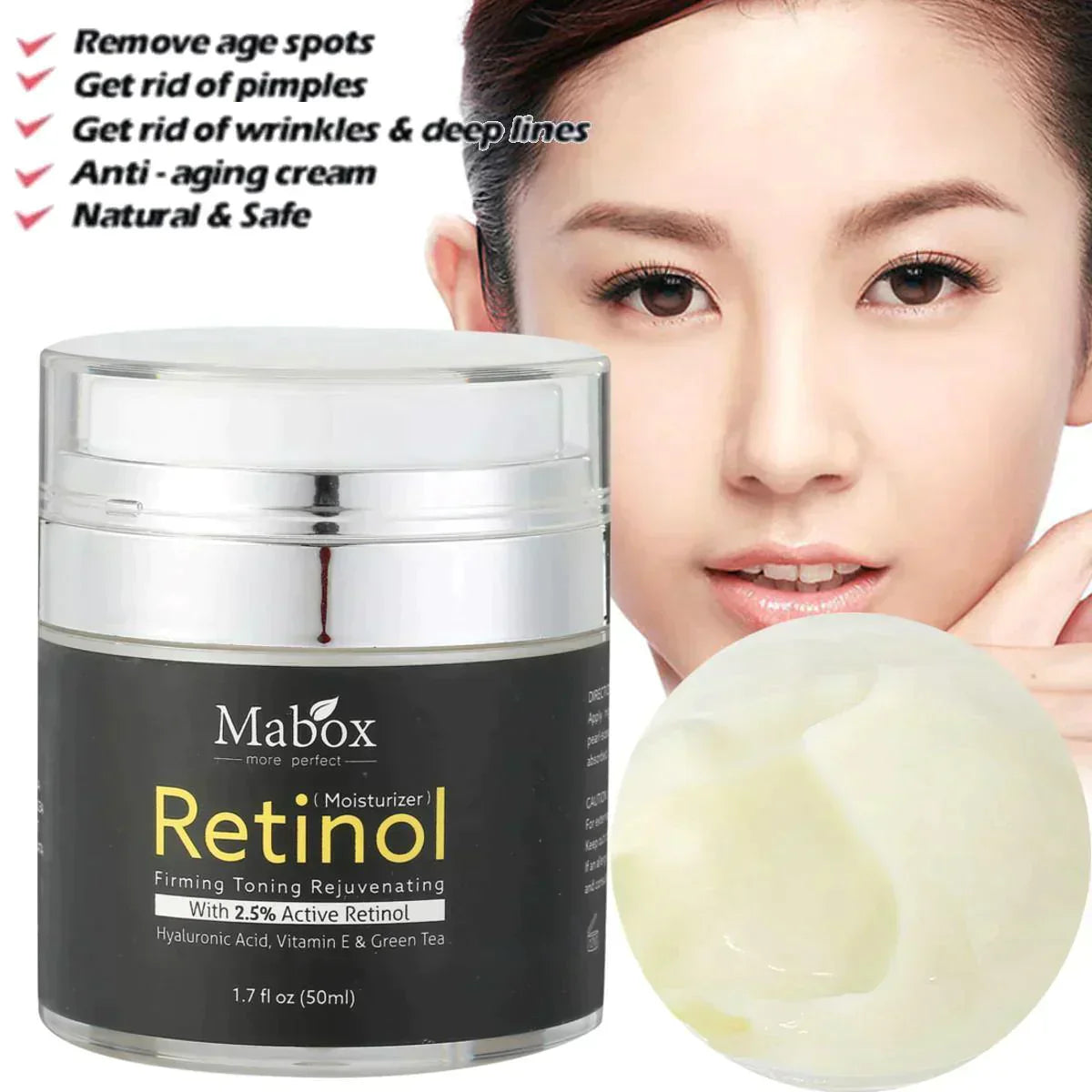 Mabox Retinol 2.5% Vitamin E Facial Moisturizer Cream